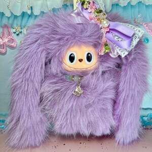 Custom Labubu Plush Keychain Purple - Handmade Pop Mart Bag Charm Accessory